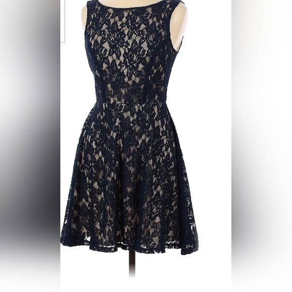 Gabriella Rocha Dresses & Skirts - Gabriella Rocha black nude lace overlay zipper skater cocktail party dress